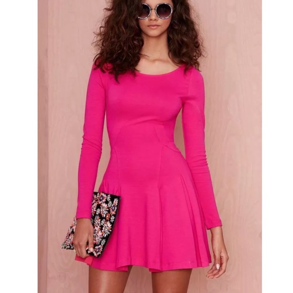 Nasty Gal Dresses & Skirts - Nasty Gal Pink Fit Flare Long Sleeve Dress
